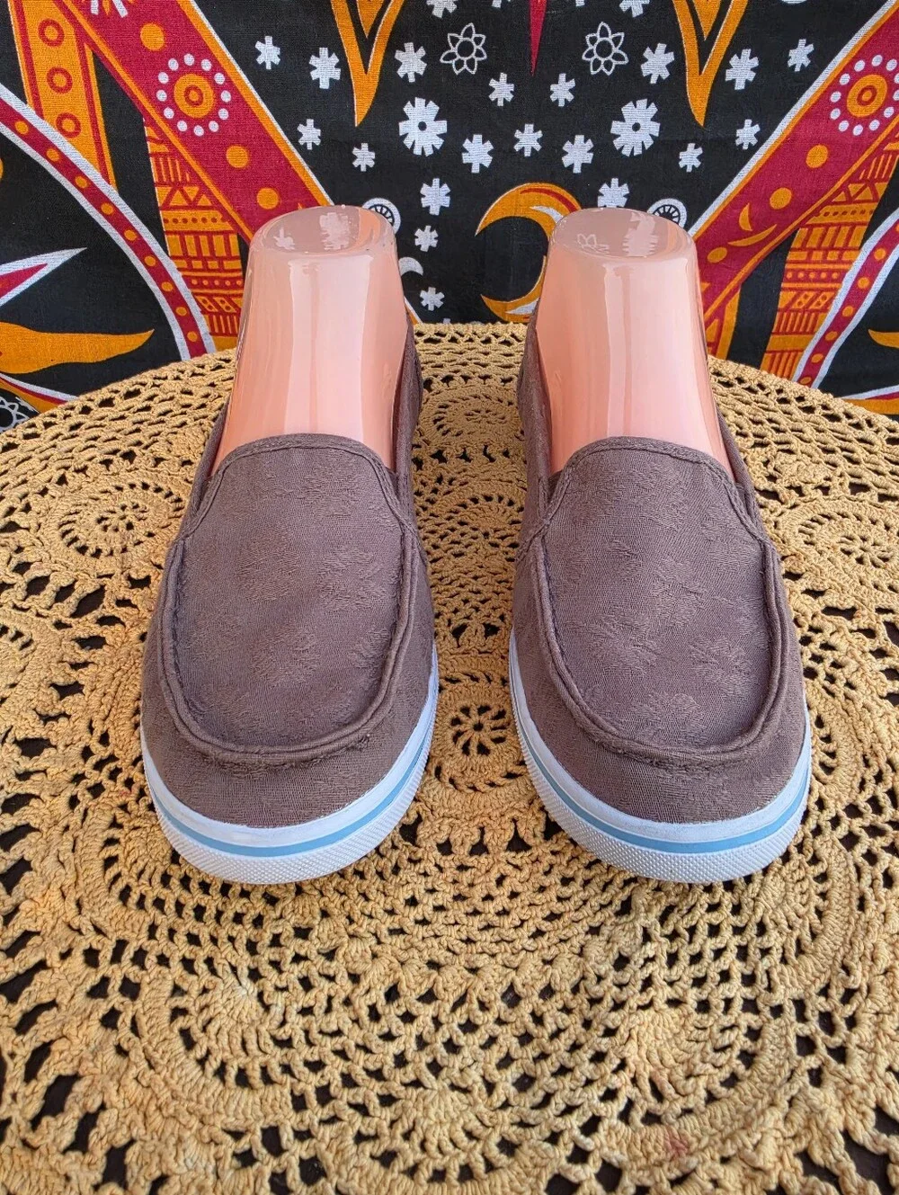 L.L.Bean Women's Brown Floral Slip-On Canvas Loafers Comfort Shoes Size 7 Medium